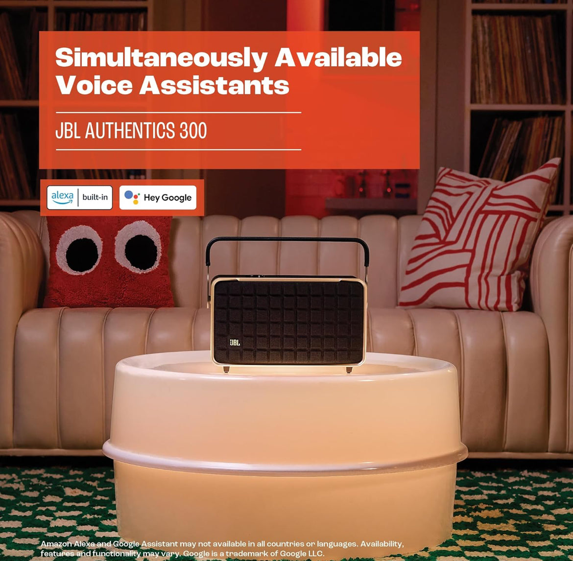 JBL Authentics 300 - Retro Style Wireless Bluetooth/WiFi Home Speaker, Built in Battery (4800mAh) - (White/Gold)