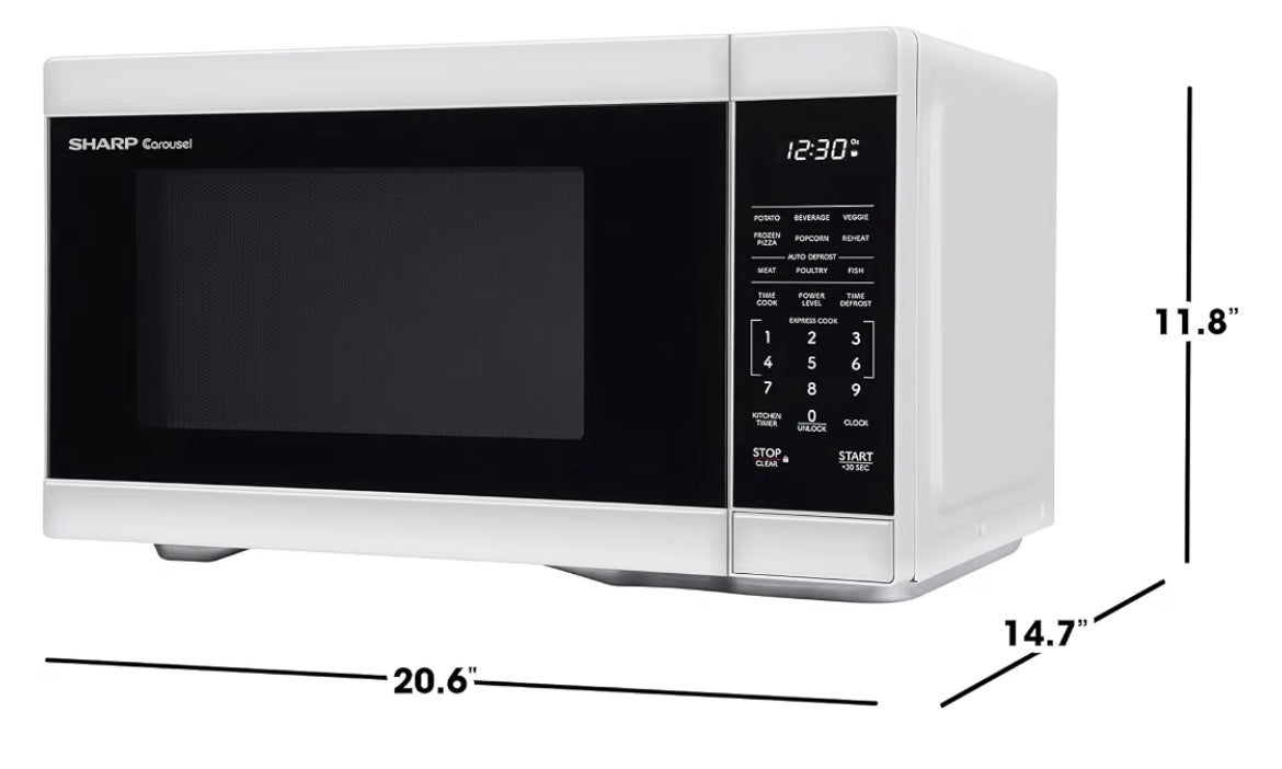 Sharp SMC1161KW 1.1 cu. ft. 1000W White Countertop Microwave Oven
Removable 12.4" Carousel Turntable