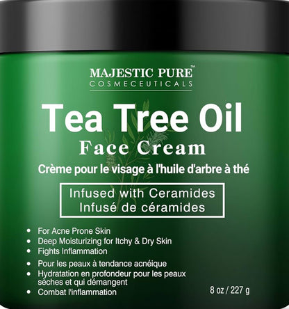Suiwer Teeboomolie Gesigroom | Room vir Droë & Jeukerige Vel, Aknee, Littekens, Dag- & Nagbevogtiger Gesigroom vir Vroue & Mans - (240 ml)
