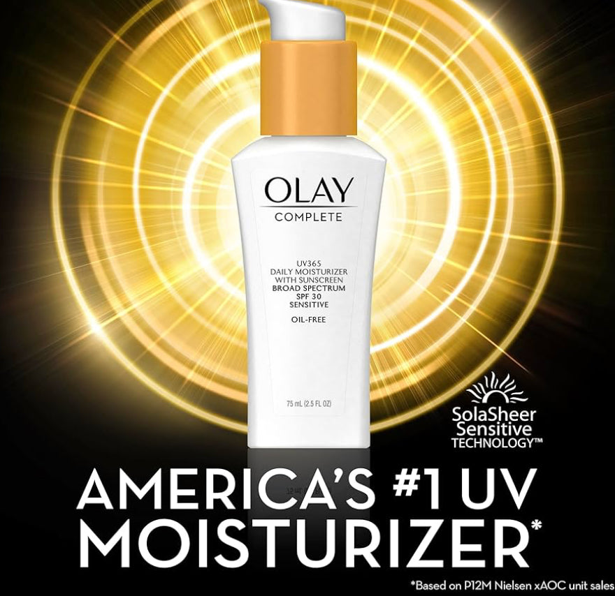 Olay Gesigbevogtiger, Volledig met Sonskerm SPF 30 Sensitiewe Vel Nie-Komedogenies - Vitamien E & Aalwyn - (2.5 Oz - 2 Pak)