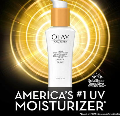 Olay Gesigbevogtiger, Volledig met Sonskerm SPF 30 Sensitiewe Vel Nie-Komedogenies - Vitamien E & Aalwyn - (2.5 Oz - 2 Pak)