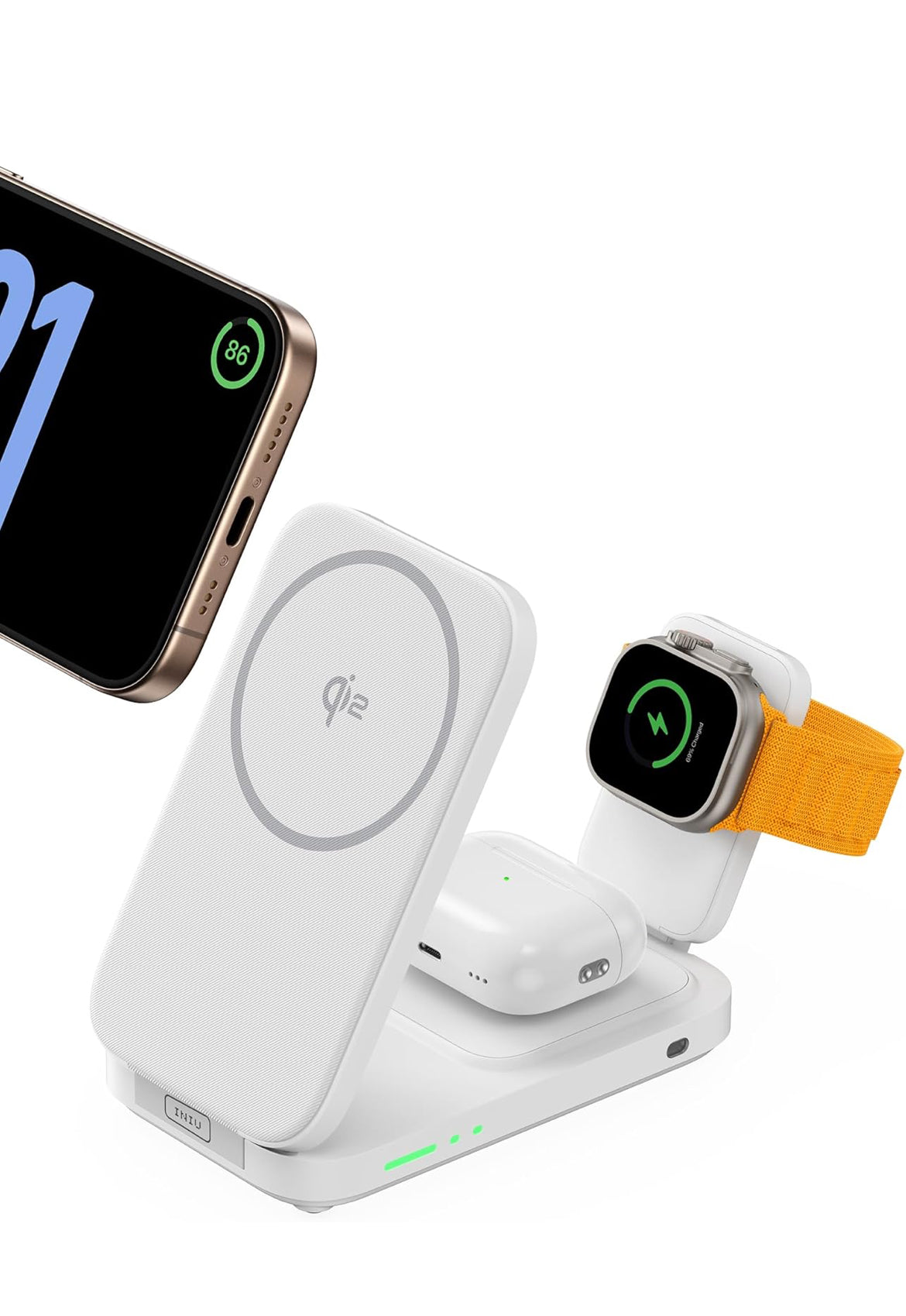 INIU 3 in 1 Wireless Charging Station, Qi2 Certified Magnetic Travel Charger for Apple Multiple Devices, Foldable Charger Stand for Apple iPhone 16 15 14 13 12 Series Watch AirPods (White)