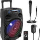 Portable Bluetooth PA Speaker System 800W 12” Outdoor - Party Lights, USB SD Card Reader, FM Radio, Rolling Wheels - Wired microphone, Remote