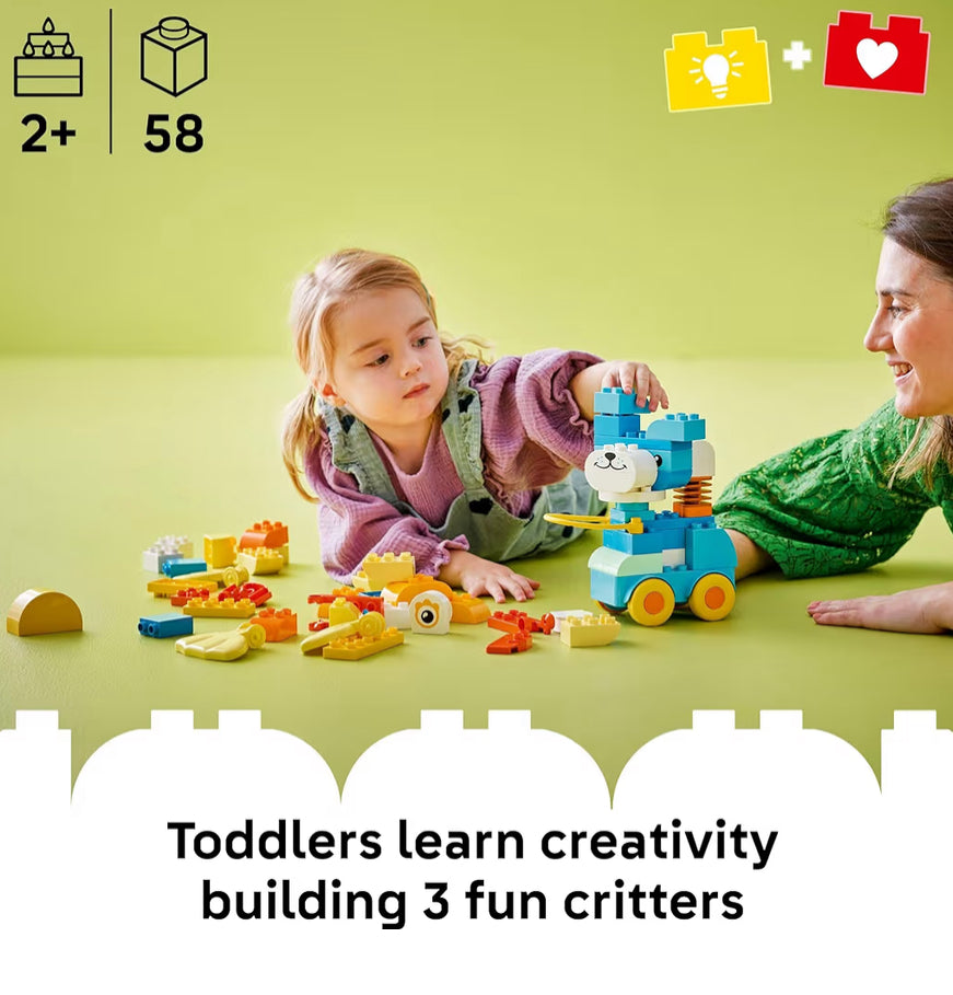 LEGO DUPLO Town 3-in-1 Diere op Wiele Boustel - Leerspeelstel vir Sensoriese Vaardighede