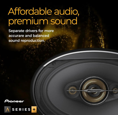 Pioneer TS-A6991F, 5-rigting koaksiale motoroudioluidsprekers, volle reeks, duidelike klankgehalte, maklike installasie en verbeterde basrespons, diep mandjie 6” x 9” ovaal luidsprekers