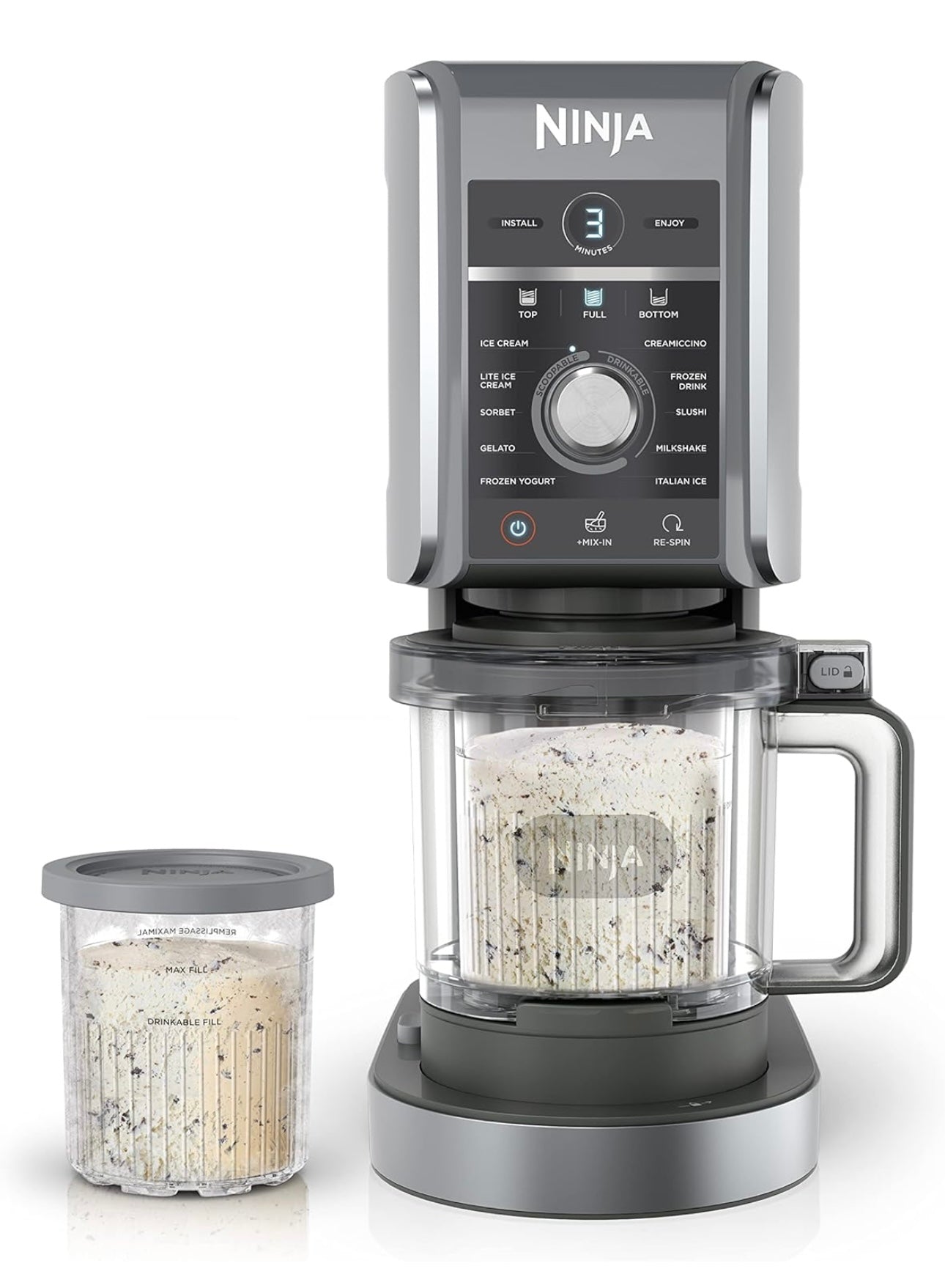 Ninja CREAMi Deluxe Ice Cream & Frozen Treat Maker for Ice Cream, Sorbet, Milkshakes, Frozen Yogurt, & More, 11-in-1, XL Capacity, Silver, Includes (2) Family-Sized 24 oz. Tubs, NC501