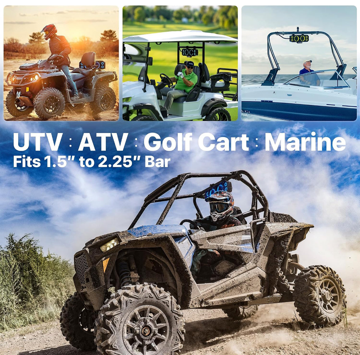 17" 6-Speaker UTV Sound Bar w/ Bluetooth, RGB ATV Soundbar 400W Peak Power, Waterproof, FM Radio/USB/AUX, Detachable Remote & Audio Sync