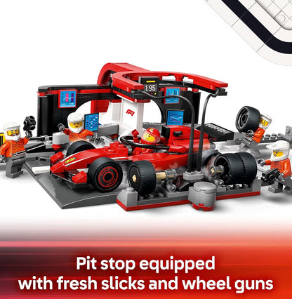 LEGO City F1 Kuipstop & Kuiperspan met Ferrari-motor speelding - Modelrenboustel F1-versamelaarstuk