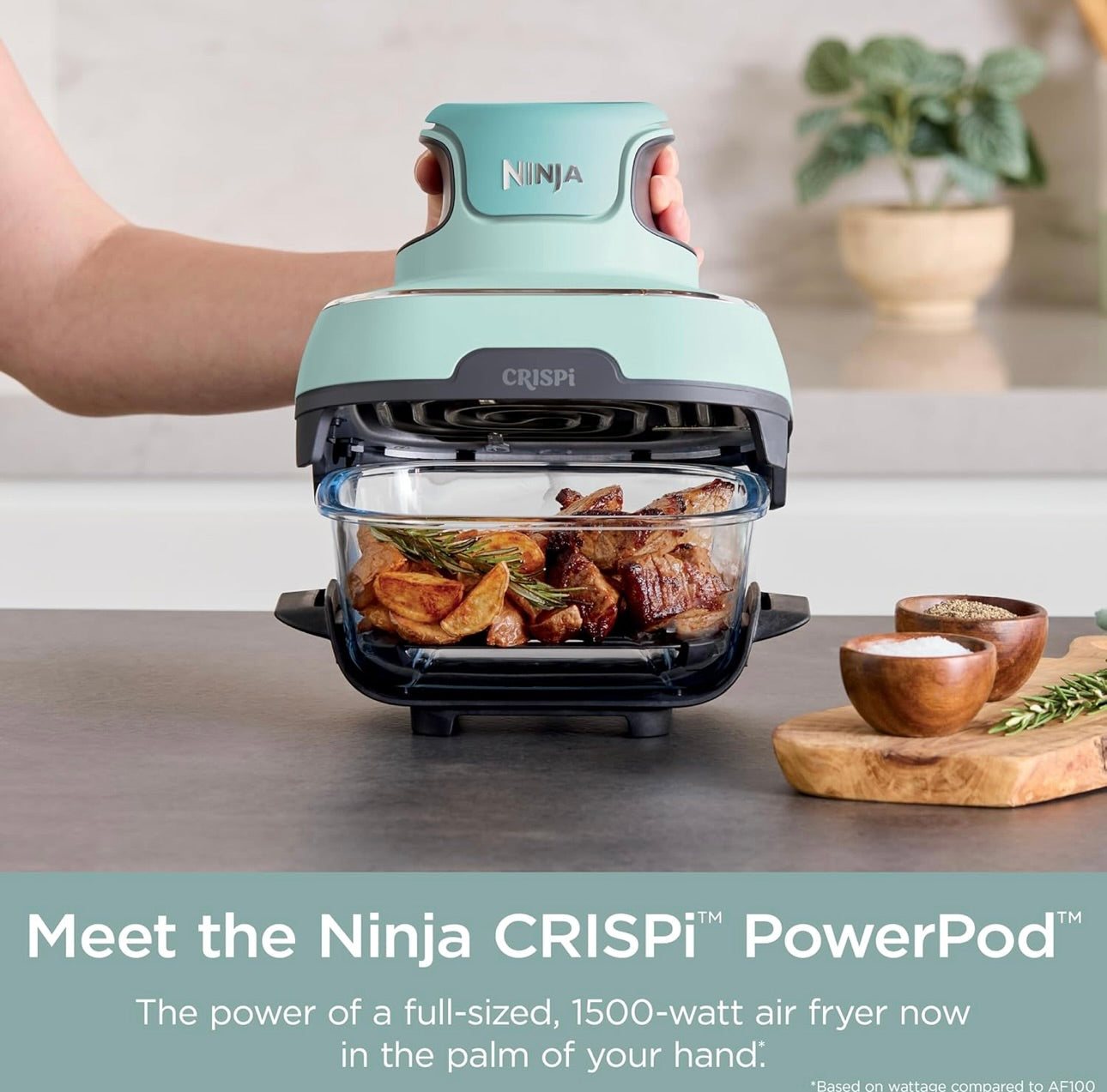 Ninja Crispi 4-in-1 Portable Glass Air Fryer Cooking System, 4 QT & 6 Cup Glass Containers with Storage Lids - Mint, FN101MT