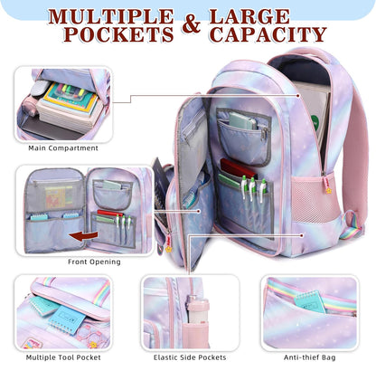 Girls Backpack 15.6 Inch Laptop School Bag Cute Kids Kindergarten Elementary Backpacks Middle Schoolbag Large Bookbags for Women Teens Students Anti Theft Travel Daypack (Purple)