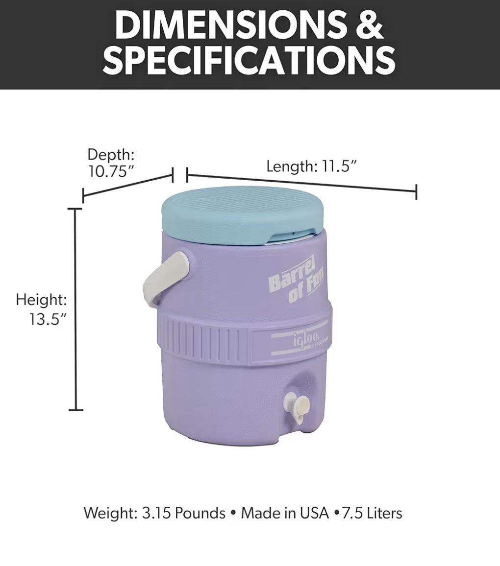 Igloo Retro 2-Gallon Party Water Jug Cooler – Durable & Insulated - (Lilac Breeze)
