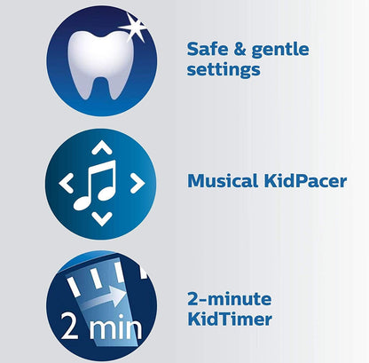 Philips Sonicare for Kids 3+ Bluetooth-gekoppelde Herlaaibare Elektriese Kragtandeborsel, Interaktief vir Beter Borsel, Turkoois, HX6321/02