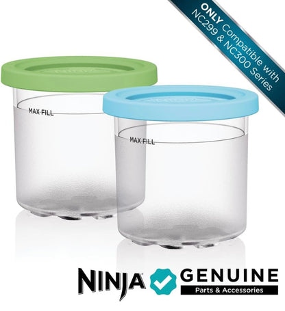 Ninja CREAMi Pints 2-pak, versoenbaar met NC299AMZ & NC300s reeks CREAMi Roomysmakers, Oorspronklike Ninja-pint, BPA-vry en skottelgoedwasser-veilig, Kleurdeksels, 1 pint elk, Deursigtig/Lemmetjie/Akwa, XSKPLID2CD