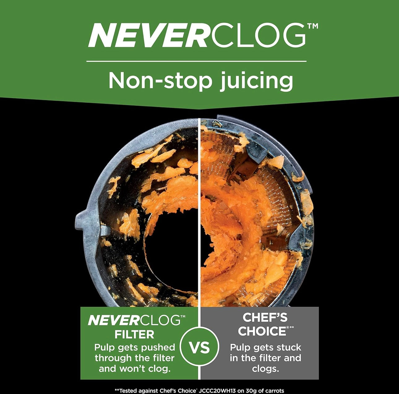 Ninja NeverClog Cold Press Juicer, Powerful Slow Juicer with Total Pulp Control, Countertop, Electric, 2 Pulp Functions - Charcoal (JC151)