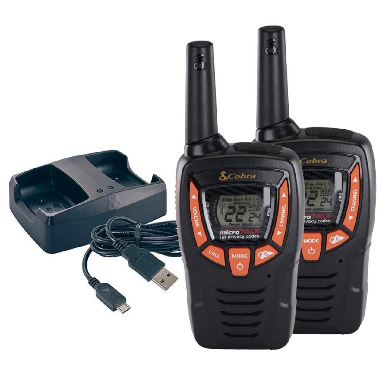 Cobra ACXT390 Walkie Talkies - Herlaaibaar, Liggewig, 22 Kanale, 40 km-bereik Tweerigtingradio's met VOX (2-pak)