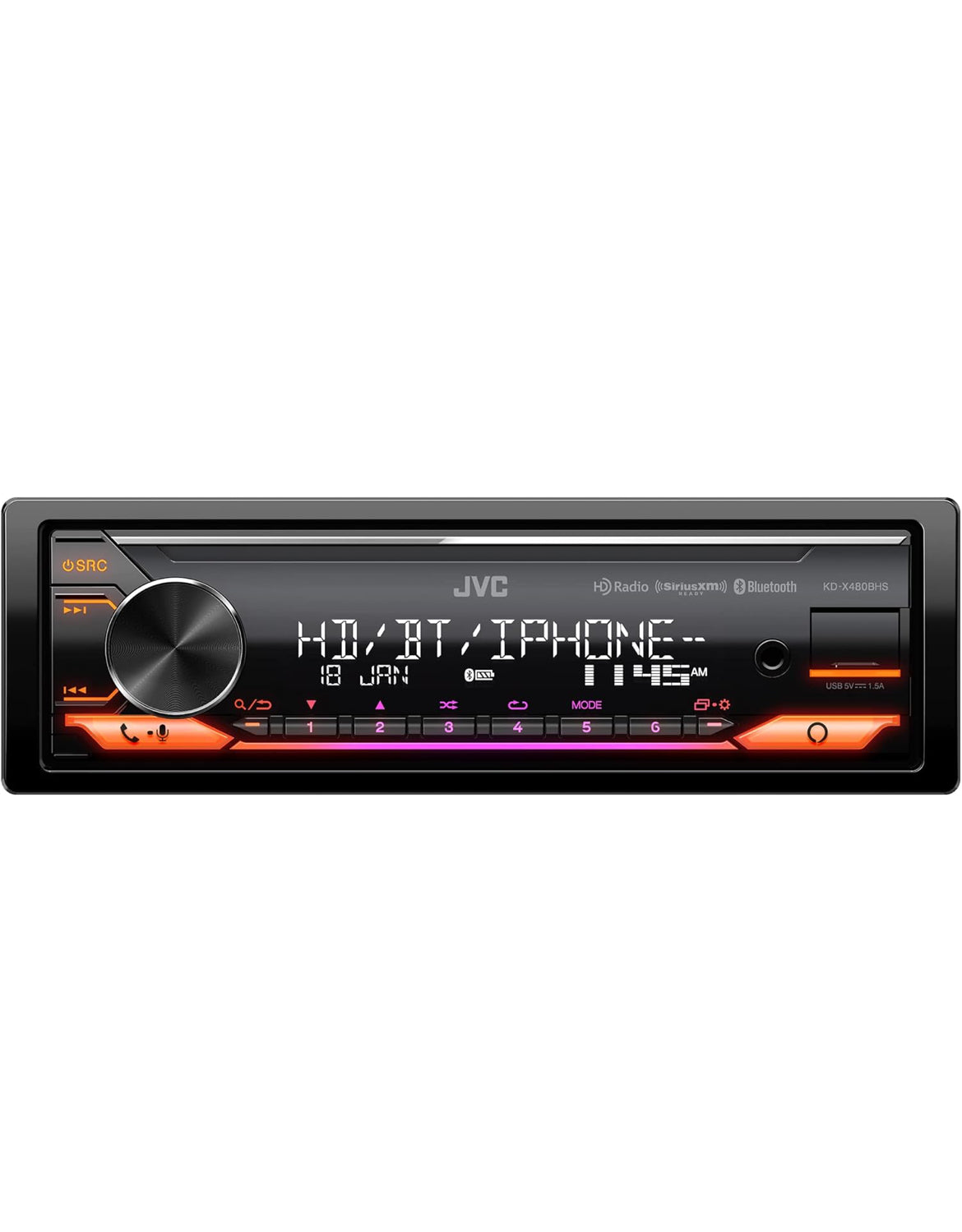 JVC KD-X480BHS Multimedia Motor Stereo, Enkel Din, Ingeboude Amazon Alexa, Bluetooth Oudio en Hands-free Oproepe, MP3, USB, AUX-in, AM/FM Radio Ontvanger, SiriusXM Gereed, HD Radio