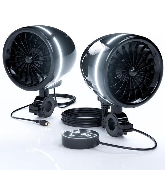 4 Inch Motorcycle Bluetooth Speakers Motorcycle Radio with LED Ring
Waterproof 300W Speakers, Built-in Amplifier, USB/AUX,Wired Control, Great for Harley, ATV, scooters 4-Wheeler
