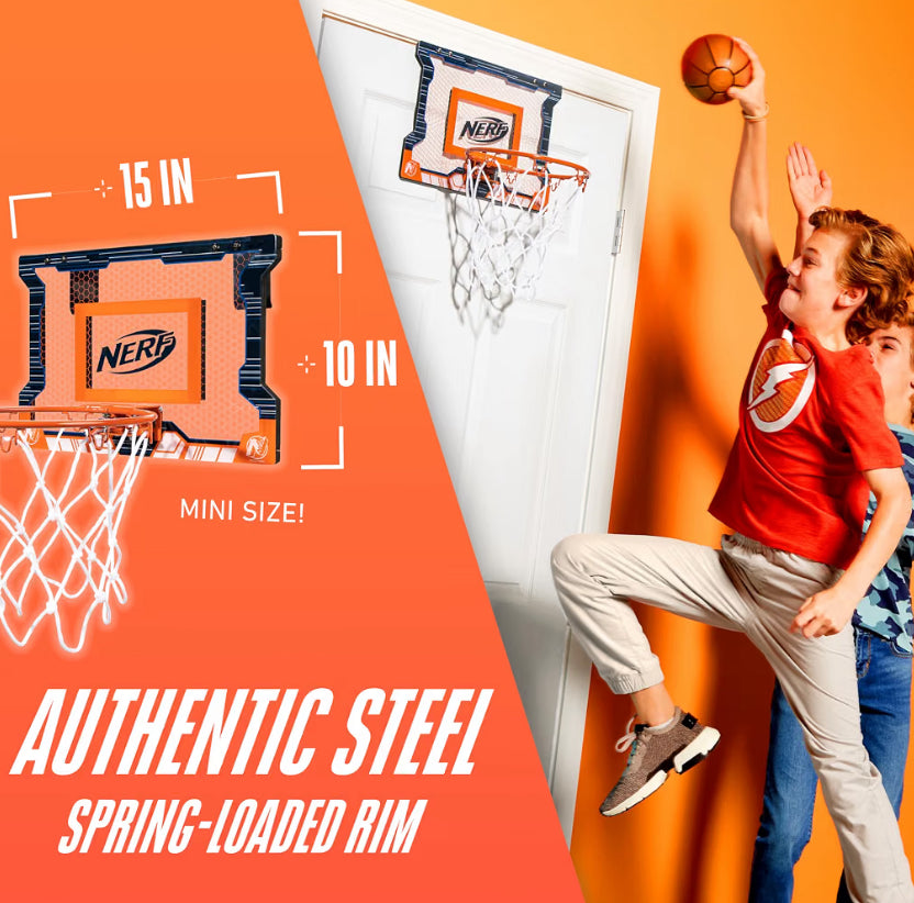 NERF Basketball Hoop Set - Pro Hoop Mini Hoop Set with Mini NERF Basketball - Steel Rim Great for Dunking