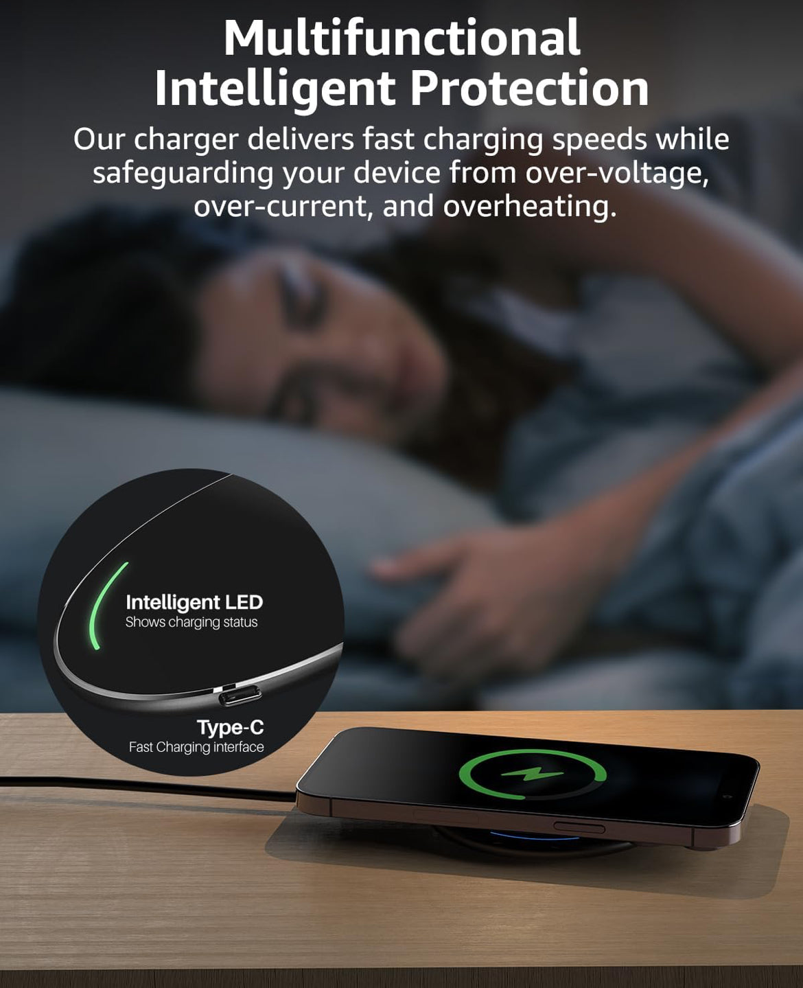 New Anti-Slip Wireless Charger 15W Max Fast Charging Pad Compatible w/ iPhone,Samsung Galaxy - Black