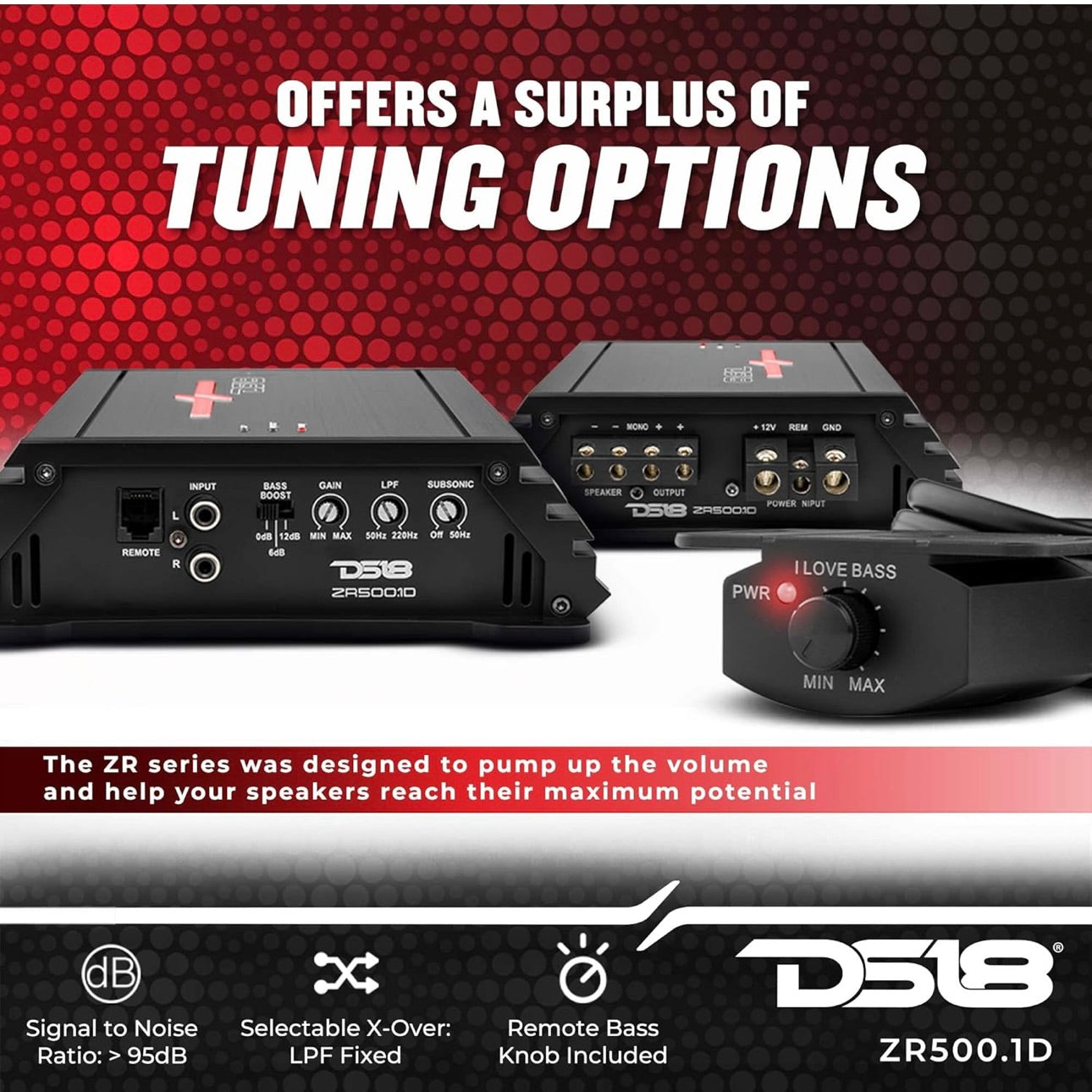 DS18 ZR500.1D Car Amplifier Class D Monoblock Amp with Remote Sub - New