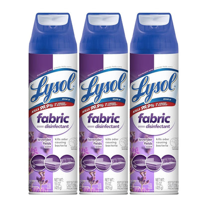 Lysol Lap Ontsmettingssproei, Saniterende en Antibakteriese Sproei, Vir die Ontsmetting en Ontgeuring van Sagte Meubels, Laventellande 15 Vl. Ons (Pak van 3)