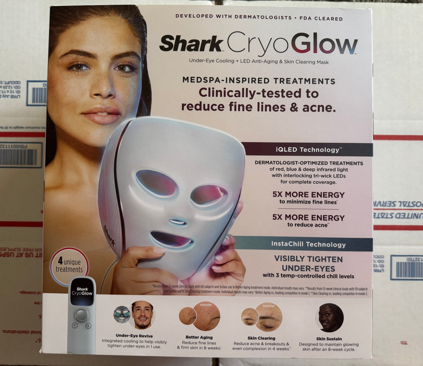 Shark CryoGlow LED Therapy Mask & Under-Eye Cooling Remote - Lilac Chill Edition
