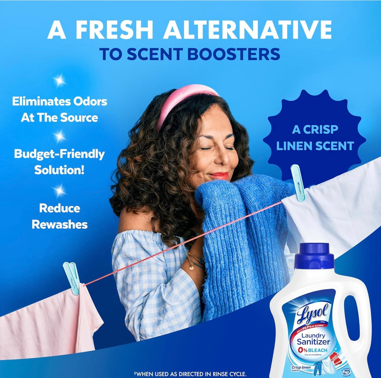 Lysol Ontsmettende Wasgoedontsmetter & Geurversterker, Wasgoedwasmiddelbymiddel, Kleurveilige Bleikmiddelalternatief, Wasgoedreukverwyderaar, Dood Bakterieë & Virusse, Crisp Linen Geur, 90 Fl Oz