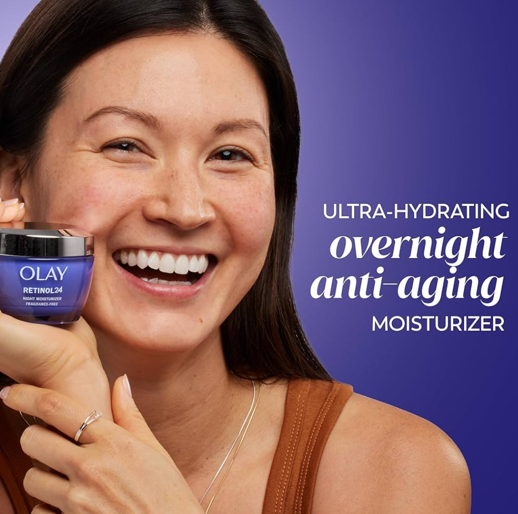 Olay Retinol 24 Gesigbevogtiger, Anti-Veroudering Nagroom Anti-Rimpel Velversorging (1.7 oz) & Proefgrootte Retinol Reinigingssmeltes - (12 st)