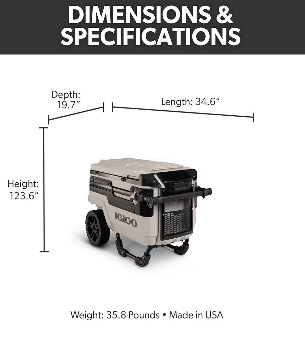 Heavy Duty Insulated Cooler Trailmate Journey 70qt Wheeled Cooler  - Insulated Hard Shell Ice Chest (Sand)