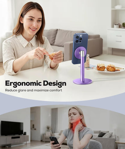 Magnetiese Vol-Aluminium Foonstaander, 360° Draaibaar vir Lessenaar met Metaalring, Verstelbare Houer met MagSafe-Omhulsel - Pers