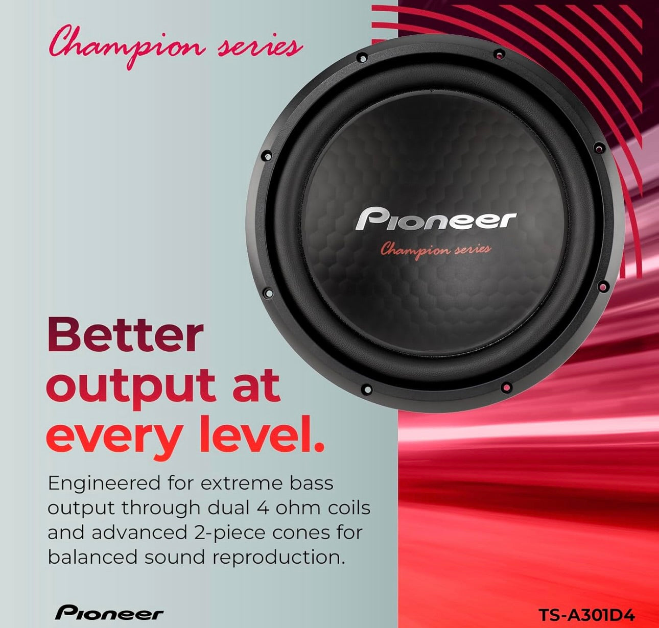 Pioneer TS-A301D4 - Kragtige 12-duim Subwoofer, 1600 Watt Piekvermoë, Dubbele 4 Ohm Spreekspoel vir Kragtige Bas