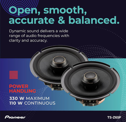 Pioneer Z-Series TS-Z65F 6.5" 2-Way Coaxial Car Speakers 330W Max
Audiophile Upgrade, Premium Speakers, Balanced Sound + Smooth Treble, Add an Amplifier for Optimal Performance