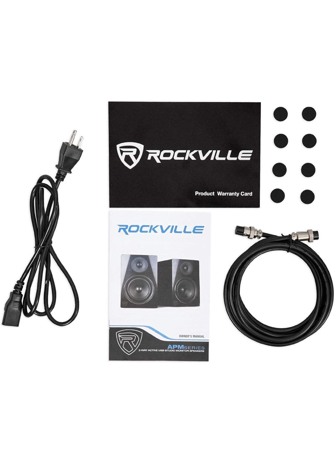 Rockville Pair APM8B 8" 2-Way 500 Watt Powered USB Studio Monitors+Stands+Pads
