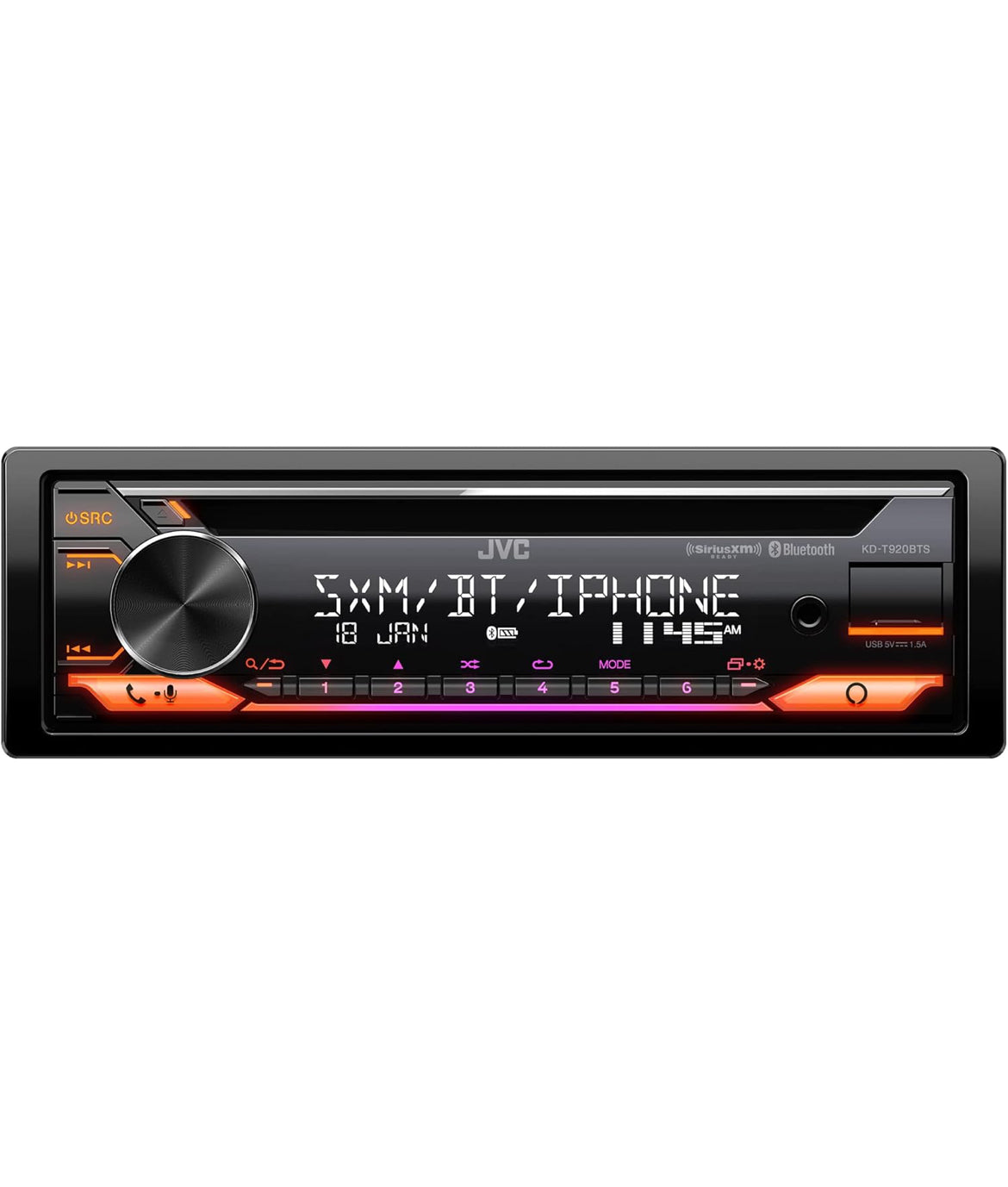 JVC KD-T920BTS-motorstereo met Bluetooth, USB-voorkant, AUX, Amazon Alexa, gereed vir SiriusXM-radio, hoëkragversterker