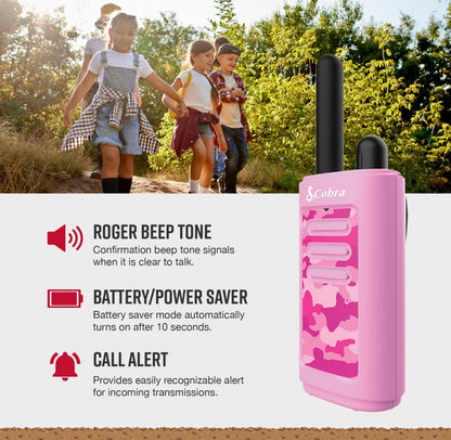 Cobra HE150 Kindervriendelike Handradios (6-pak) - 25km Reikafstand, 2 Kanale Tweerigting Radiostel, Blou, Groen en Pienk (2 van elk)