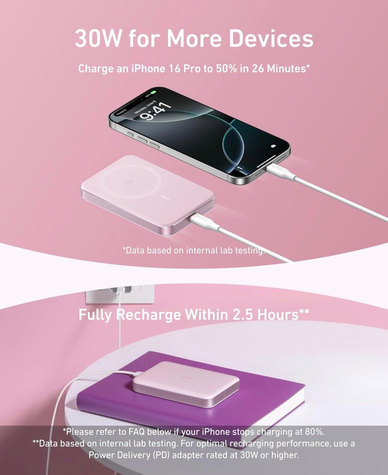 Anker MagGo Power Bank, Ultra Slim 10000mAh Magnetic Battery Pack, Qi2 Certified - ROSE