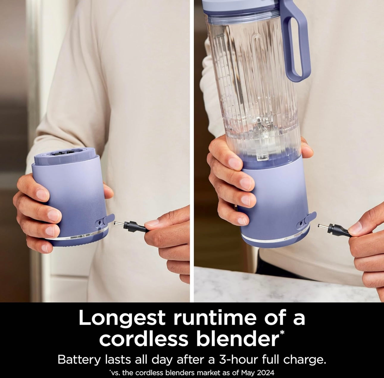 Ninja Blast Max, Portable Blender + Twist & Go, Personal Smoothie, Blend, Ice Crush, 3 Programs, Cordless, 22 oz - LAVENDER
