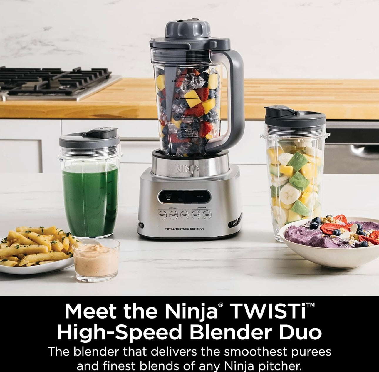 Ninja SS151 TWISTi Blender DUO, High-Speed 1600 WP Smoothie Maker & Nutrient Extractor* 5 Functions Smoothie-34-oz. Pitcher & (2) To-Go Cups - Gray