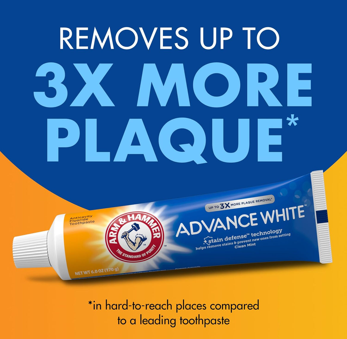 ARM & HAMMER Advance White Toothpaste Stain Defense, Fluoride - Clean Mint Flavor, 6.0 Oz (Pack of 4)