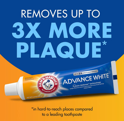 ARM & HAMMER Advance White Toothpaste Stain Defense, Fluoride - Clean Mint Flavor, 6.0 Oz (Pack of 4)