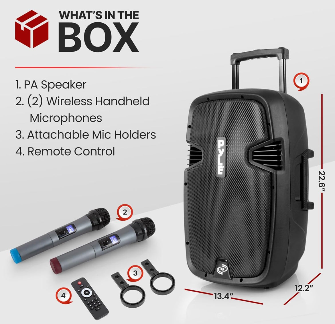 Draagbare Bluetooth PA Luidsprekerstelsel - 1000W Koordlose Karaoke Luidspreker met 12” Subwoofer, USB/SD/MP3/FM - Sluit Dubbele UHF Mikrofoon, Afstandbeheer, Rolwiele in