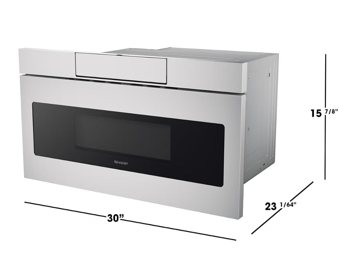 SHARP SMD3070ASY Microwave Drawer Oven, 30-inch, 1.2 Cubic Feet, 950 Watt, Concealed Angled Touch Control Panel with Digital LCD Display, Stainless Steel