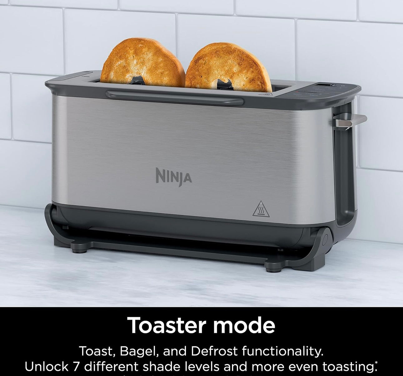 Ninja ST101 Foodi 2-in-1 Flip Toaster, 2-Slice Capacity, Compact Toaster Oven 1500 Watts, Stainless Steel - 6 Functions