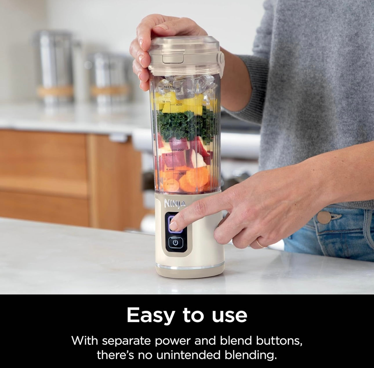 Ninja Blast Portable Blender, Cordless, 18oz. Vessel, Personal Blender BPA Free, Leakproof Lid & Sip Spout, USB-C Rechargeable, Dishwasher Safe Parts - Cream Sand (BC151CS)