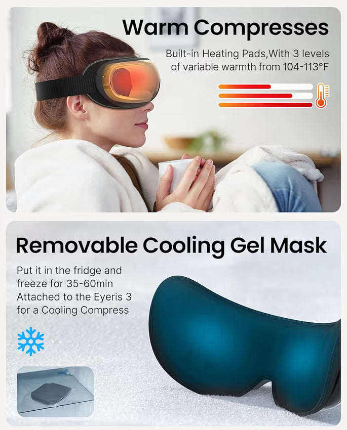 Eyeris 3 Eye Massager with Heat and Cooling Voice Control Eye Mask for Migraines, Eye Care with DIY Massage, Reduce Dry Eyes