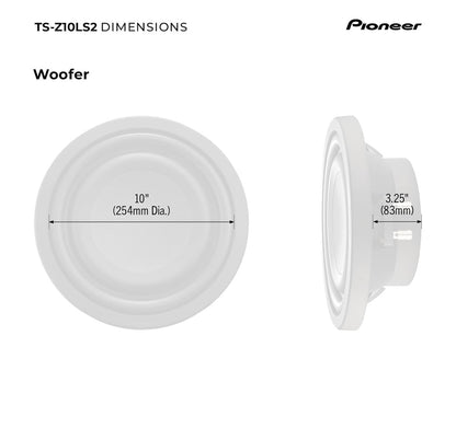 Pioneer TS-Z10LS2 10” Oormaat Subwoofer, Vlak Ontwerp, Maklike Installasie en Buigsame Pasvorm, 1300 Watt Spitsvermoë, Enkelluidspoel van 2 Ohm vir Diep, Verbeterde Basrespons