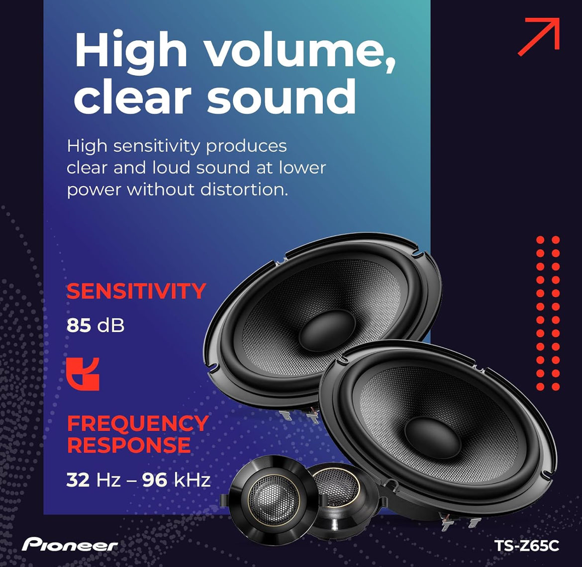 PIONEER Z-Series TS-Z65C 6.5" 2-Way Component Car Speakers 300W Max
Audiophile Upgrade, Premium Speakers, Crisp Highs + Clear Vocals, Add an Amplifier for Optimal Performance