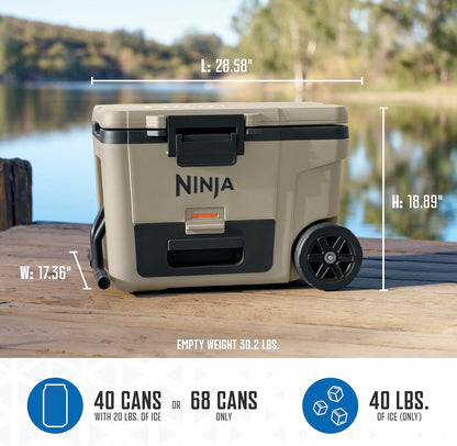 Ninja Cooler FrostVault 65QT Yskas met Wiele Geïsoleer met Temperatuur Droë Bergingslaai Hou Ys Dae Lank Koud - Berk Beige (FB265GY)