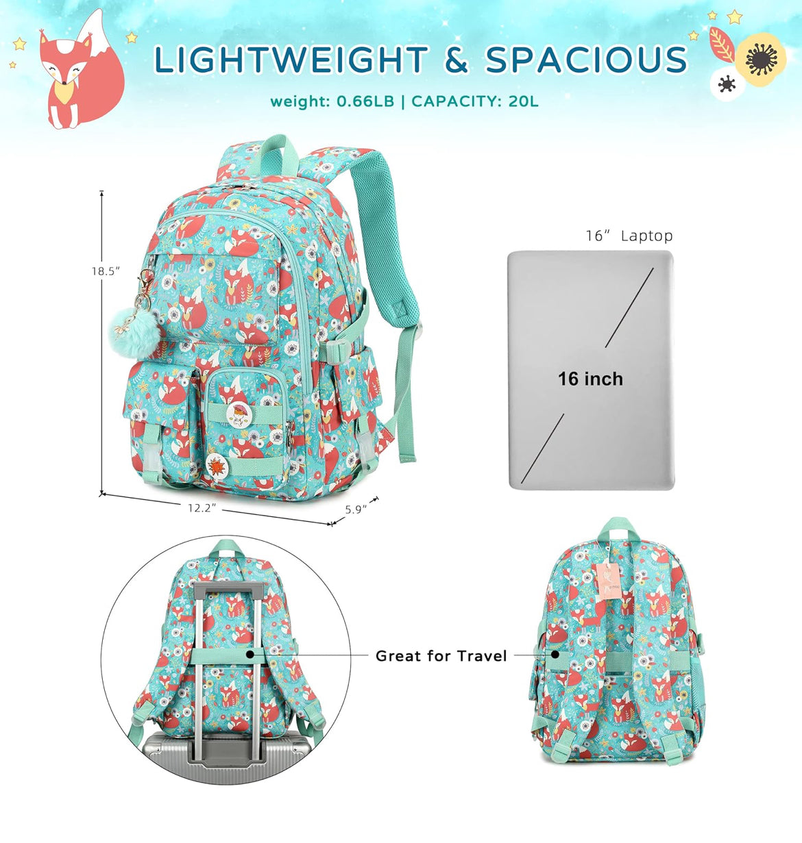 Girls Backpack,15.6 Inch Laptop School Bag Large Primary Elementary Middle College Bookbags Kids Backpacks for Teens Girl Women Students Anti Theft Travel Daypack (Green)