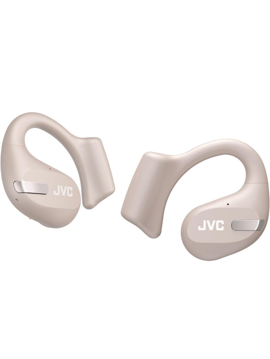 JVC Nuwe Oopoor Ware Koordlose Oorfone met 16mm Groot Drywers vir Kragtige Klank, Enkeloor-gebruik, Kompakte Grootte, en Lang Batterylewe (tot 38 Uur) - HANP50TC (Beige)